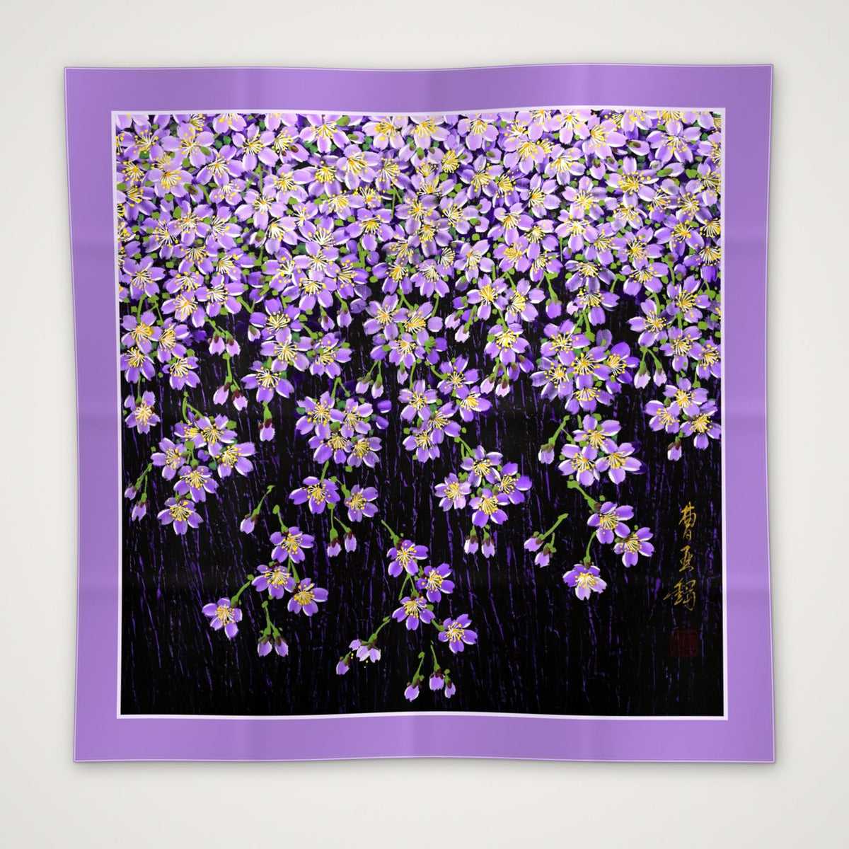 Night Blossom cherry blossom silk scarf, 90 × 90 cm