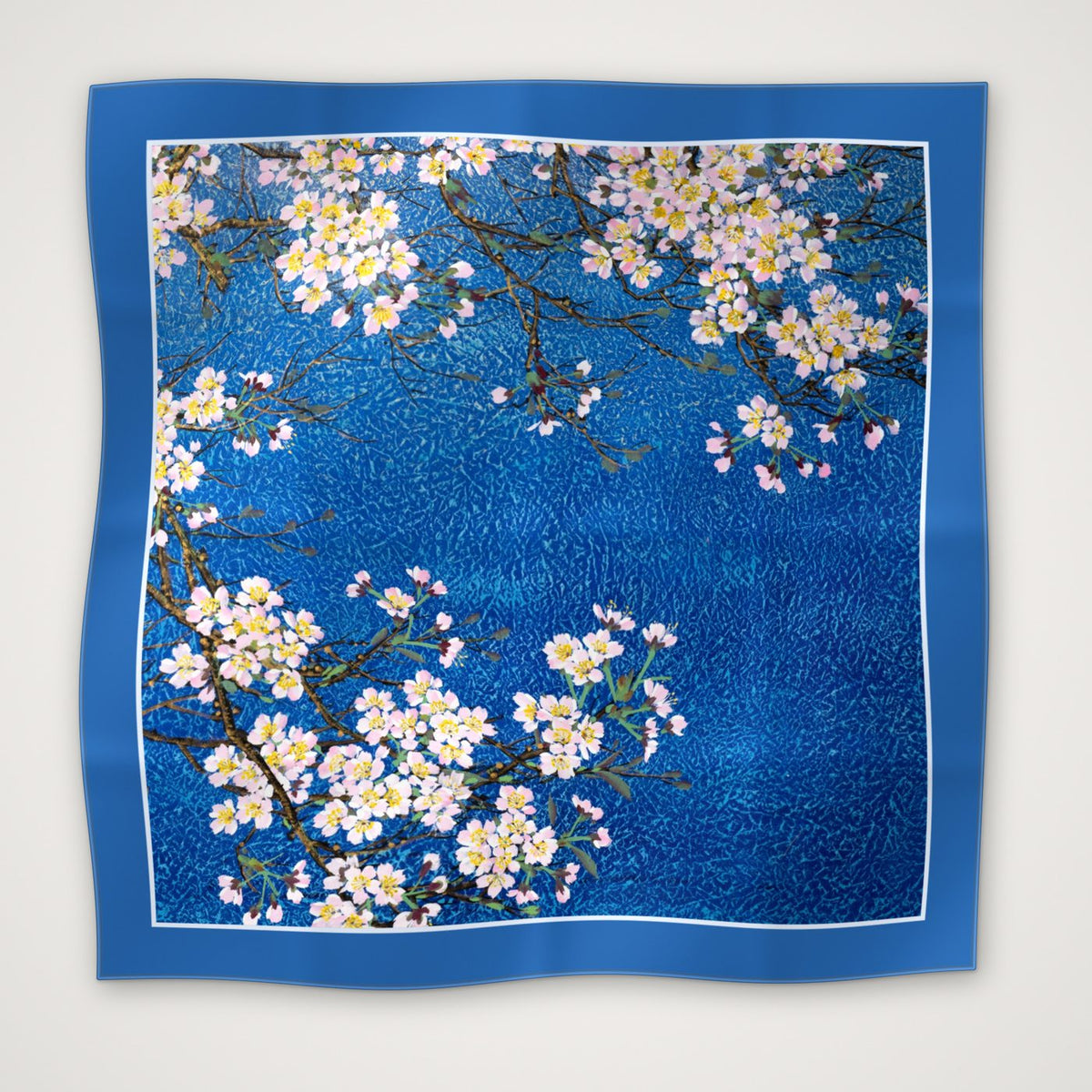 Blossom on Lapis 桜色 四 — cherry blossom silk scarf