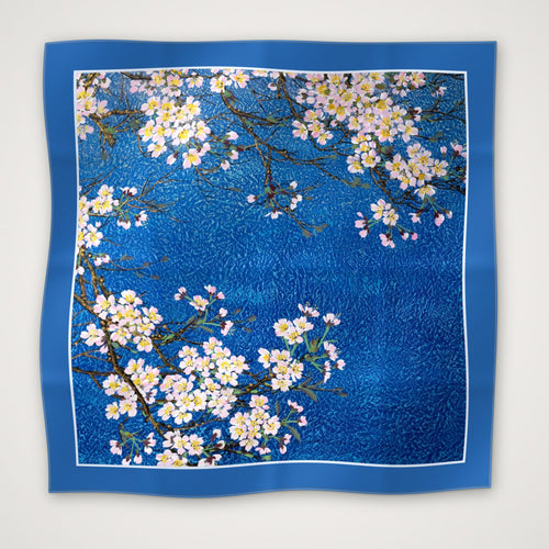 Blossom on Lapis 桜色 四 — cherry blossom silk scarf