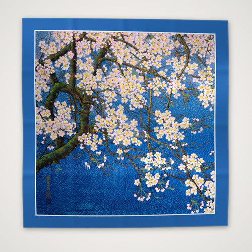 Blossom on Lapis cherry blossom silk scarf, 90 × 90 cm