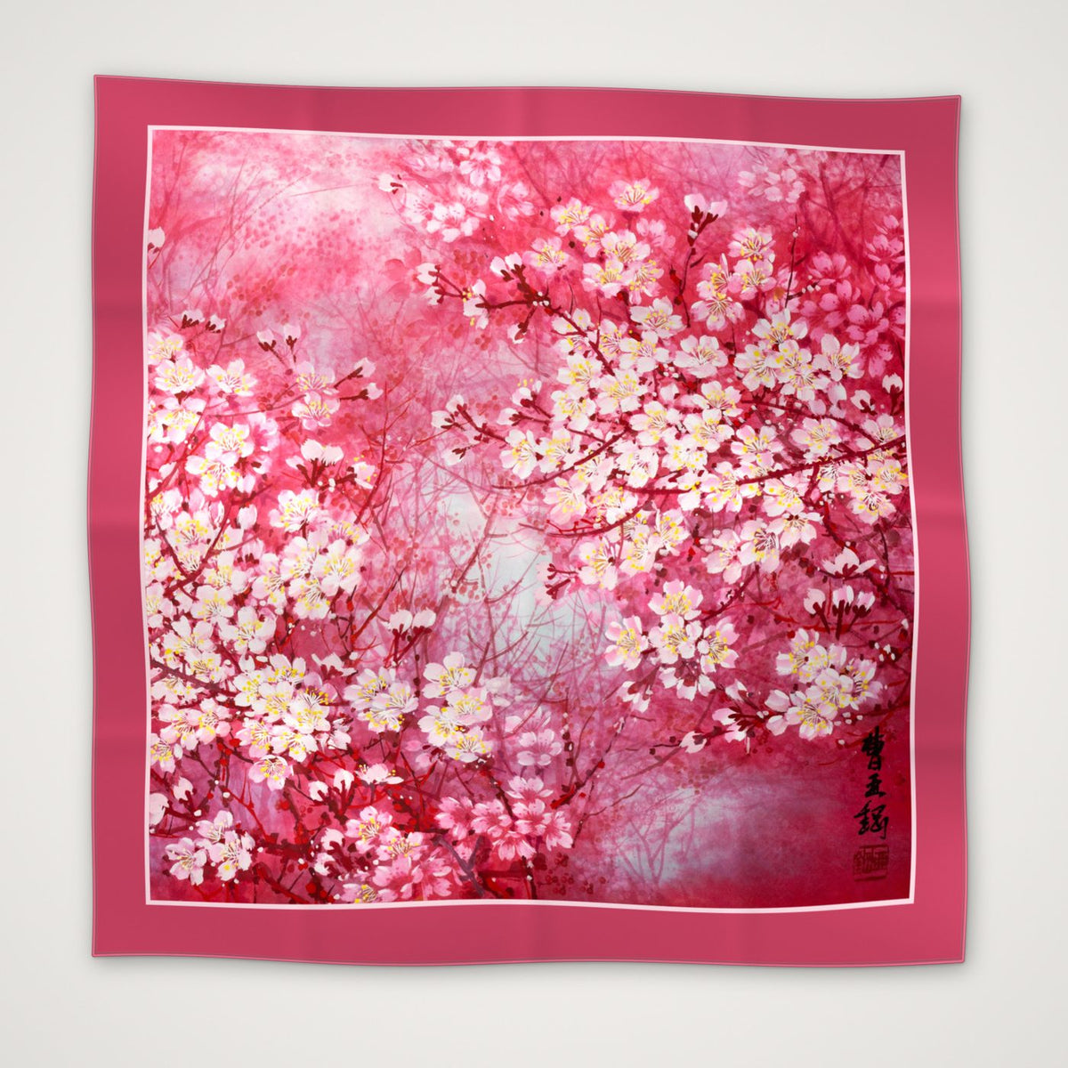 Beni Blossom cherry blossom silk scarf, 90 × 90 cm