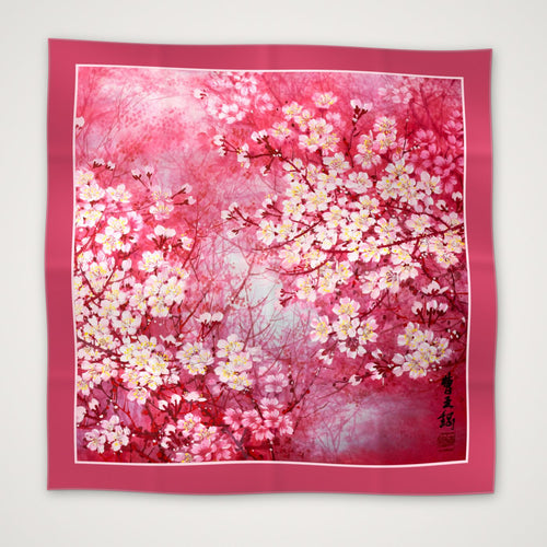 Beni Blossom cherry blossom silk scarf, 90 × 90 cm