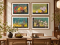 Sou A Kou The complete set of four ikebana painting reproduced as Japanese floral wall art