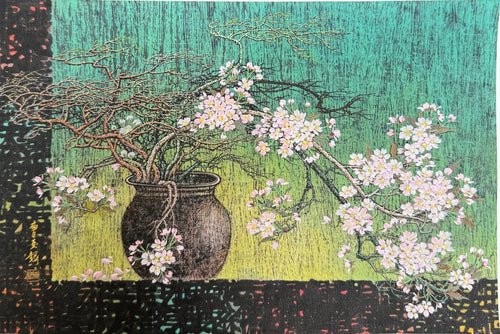 Sou A Kou Spring ikebana painting reproduced as Japanese floral wall art
