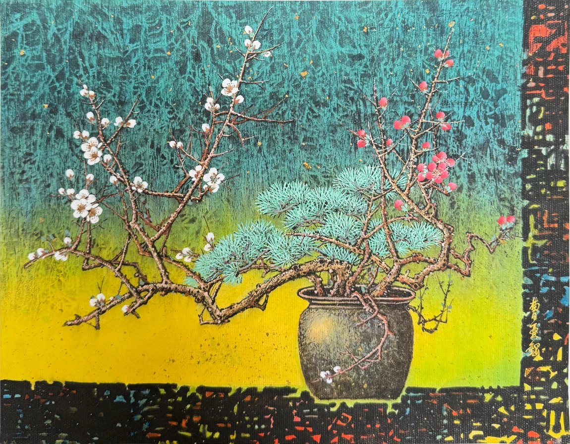 Sou A Kou Winter ikebana painting reproduced as Japanese floral wall art